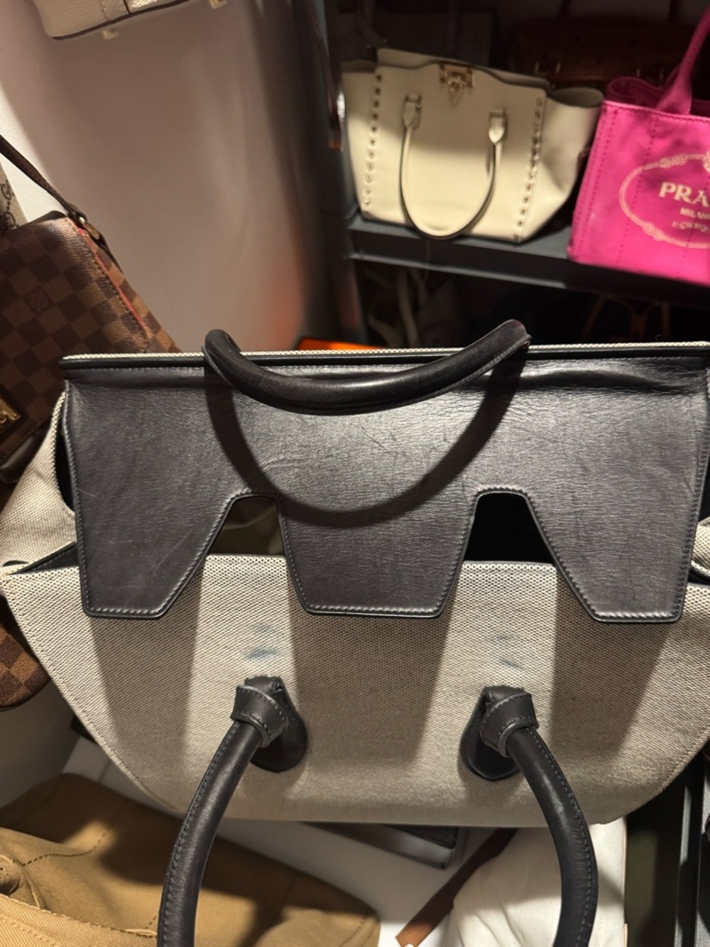 Celine Black/Cream Canvas and Leather Tie Tote - Picture 9 of 13